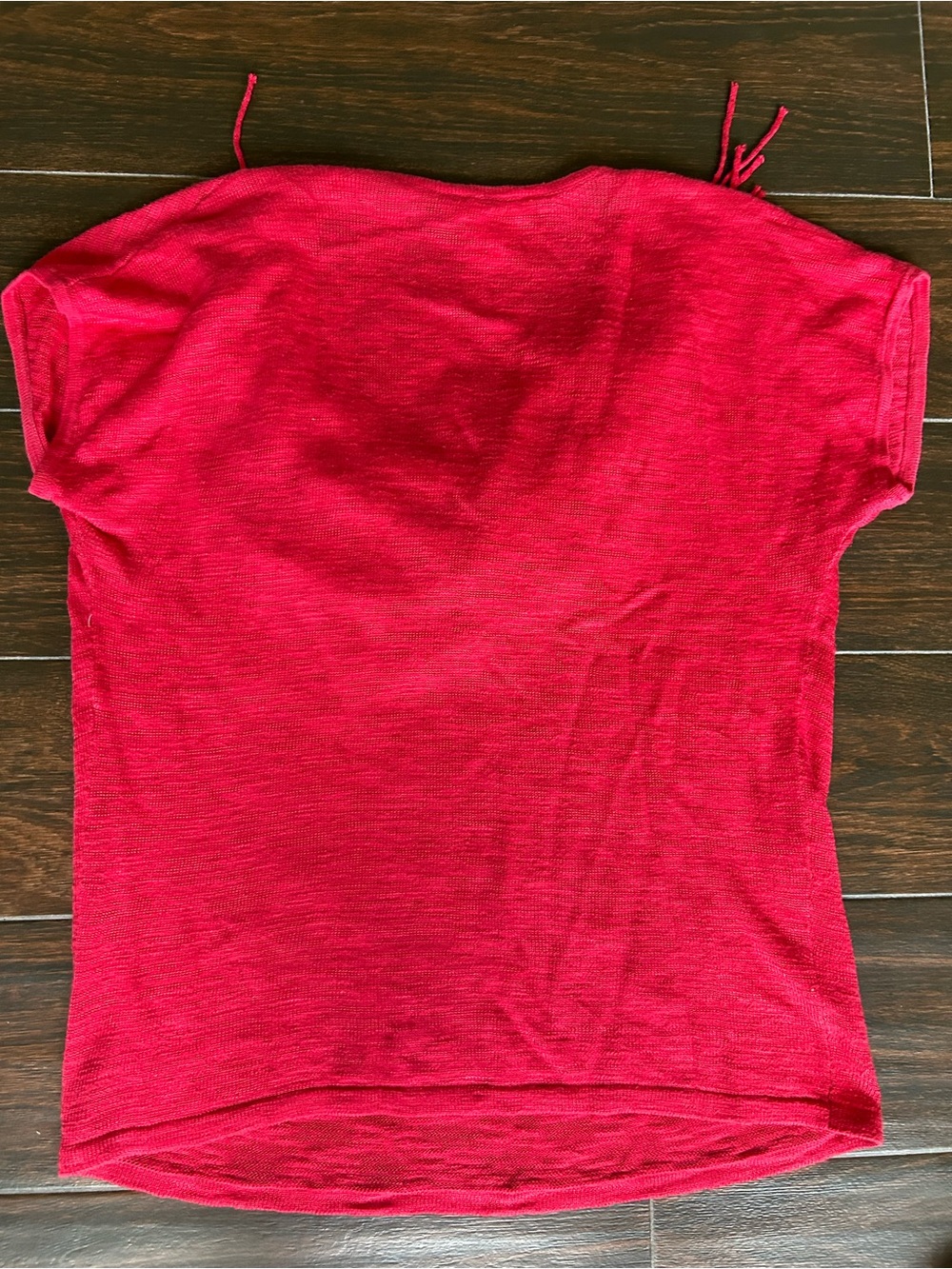 Chico's Bright Red Short-Sleeve Knit Top with Fringe Scoop Neck - Picture 4 of 4